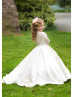 Beaded Ivory Lace Satin Floor Length Check Flower Girl Dress